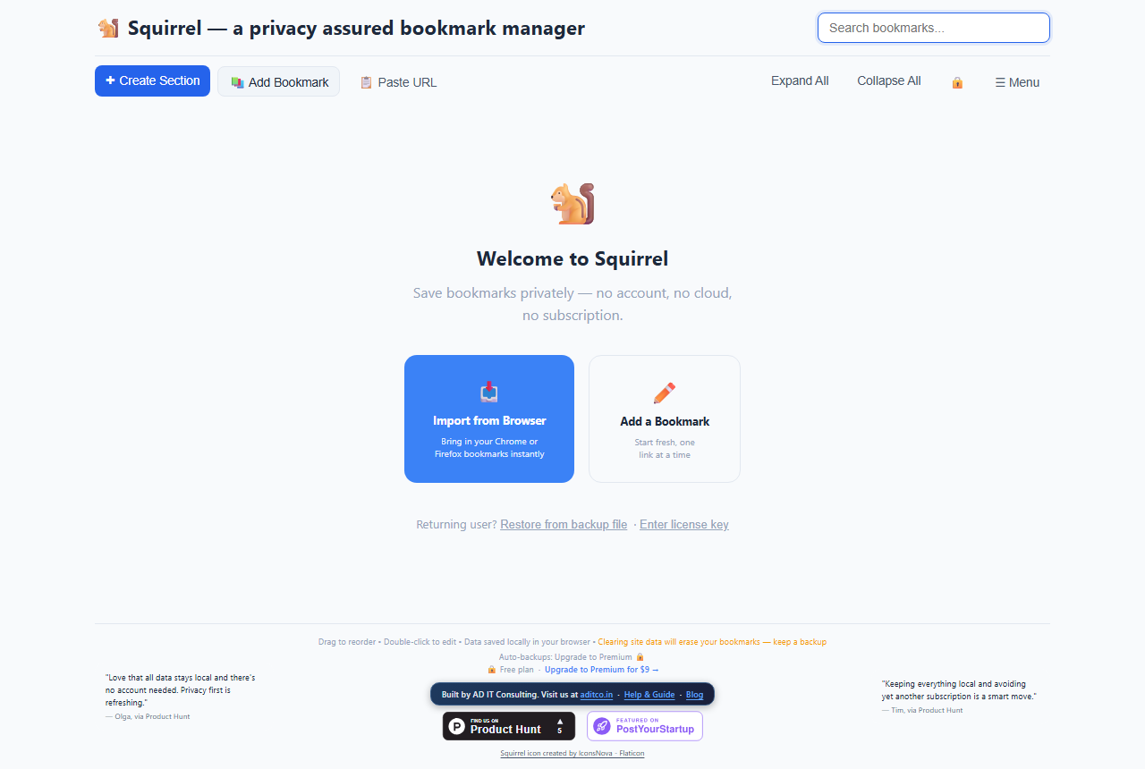 Squirrel welcome / empty state