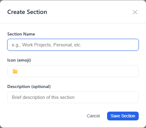 Create Section modal