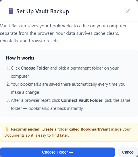 Vault setup modal